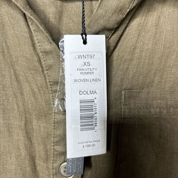 Michael Stars Romper Utility Linen Short Sleeves Olive Green Finn Size XS NEW - Picture 4 of 10